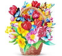Hierein Pop Up Birthday Cards for Women, Tulip Basket Birthday Cards for Women, 3D Flower Happy Birthday Card for Mum Wife Sister Daughter Auntie, Popup Gift Card for Anniversary, Thank You, Get Well