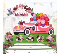 Hierein Pop Up Wedding Card, 3D Pink Car Wedding Anniversary Card, Funny Money Cards for Cash Gifts for Bride and Groom, Birthday Cards for Her Wife Girlfriend, Valentine's Day Card