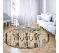 Hieroglyphics Vintage Round Area Rugs 60cm - Washable Low Pile Circle Carpet Ancient Print Boho for Living Room Bedroom Home Decor Studio