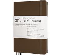 Hieroglyphs Bullet Journal A5 Dotted Hardcover Notebook with 192 Numbered Pages, 100 g/m² Paper, 3 Bookmarks, Elastic Closure and Instructions in German, Brown
