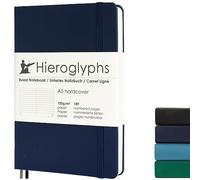 Hieroglyphs Bullet Journal Notebook A5 Lined - 189 Numbered Pages - with Index, Folding Pocket, Elastic Closure, 2 Bookmarks - Diary , Journal Book (Dark Blue)