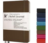 Hieroglyphs Notebook A5 with Dot Grid, Classic Bullet Journal, Notebook with Vinyl Cover, 3 Bookmarks, Elastic Closure, Robust Bound Book, Brown