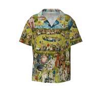 (Hieronymus Bosch - Garden Of Earthly Delights Poster_11418) Men's Hawaiian Shirts Cuban Collar Vintage Bowling Short Sleeve Button Down Beach Shirt Casual Summer Vacation Wear Retro Tee