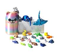 HiesDeosn 22PCS 3D Printed Mini Animal Set, 20pcs + 1Random Pet + 1 Gift Box, Cute 3-D Print Fidget Animals Executive Desk Decoration, Gradient Silk Rainbow