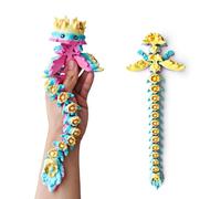 HiesDeosn 3D Printed Axolotl Fidget, Big 3 d Print Flower Axolotls Dragon with Flexible Wings, 12 inch Wiggly Hand-Paint Articulated Large Creatures Rainbow & Gold