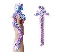 HiesDeosn 3D Printed Axolotl Fidget, Big 3 d Print Flower Axolotls Dragon with Flexible Wings, 12 inch Wiggly Hand-Paint Articulated Large Creatures Blue & Purple