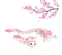HiesDeosn 3D Printed Cherry Blossom Dragon Fidget，11.81 + 5.51 Inch Articulated Wiggle Pet Art, Cute Mother Son Daughter Painting Gift, Bookshelf Decor Set
