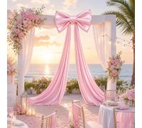 Hietaap Big Pink Bow for Backdrop, 24"x16" Large Pink Bow Decorations with 80" Ribbon Drape for Birthday Wedding Baby Shower Photography Valentine's Day Christmas Decorations