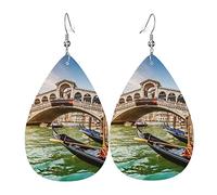 Hieuaoz Canal Grande in Venice Leather Earrings for Women Double-sided Earrings Lightweight Teardrop Dangle Drop Earrings Fashion Jewelry