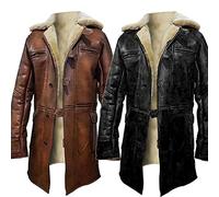 HiFacon Bane Dark Knight Rises Tom Hardy Shearling Winter Brown trench Leather Coat