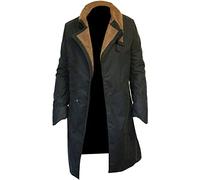 HiFacon Blade Runner 2049 Officer Ryan Gosling Waxed Black Cotton Trench Coat Fur Lapel Collar