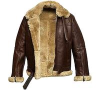 HiFacon Mens Aviator RAF B3 Ginger Shearling Sheepskin Bomber Leather Jacket Flying