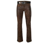 HiFacon Mens Distressed Brown Real Leather Motorcycle Biker Trouser Pants Jeans Antique