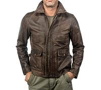 HiFacon Mens Indiana Jones Distressed Genuine Cow Hide Brown Leather Jacket for Men