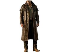 HiFacon Mens Leather Duster Trench Coat - Western Steampunk Cowboy Long Jacket - Distressed Brown