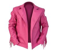 HiFacon Mens Pink Brando Style Movie Garbage Man Pink Leather Jacket