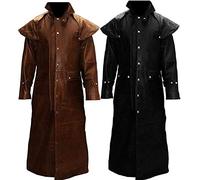 HiFacon Mens Real Black Leather Long Coat Duster Riding Hunting Steampunk Trench Matrix Coats