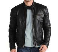 HiFacon Men's Real Leather Café Racer Motor Retro Biker Jacket