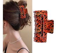 HIFANMM Halloween Hair Claw Clips Funny Pumpkin Hair Accessories for Women Girls, Orange Pumpkins Large Hair Clips, Fall Square Acrylic Non Slip Hairpins for Thick Thin Hair Decorations