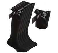 HiFEN® 3 Pairs Girls Knee High Socks with Fluffy Ribbons Bow, Back to School Uniform Party Wear Long Socks