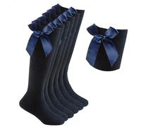 HiFEN® 3 Pairs Girls Knee High Socks with Fluffy Ribbons Bow, Back to School Uniform Party Wear Long Socks