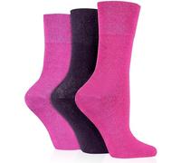 HiFEN 3 Pairs Ladies Multipack Diabetic Socks Gentle Grip Seamless Toe Non Elastic HoneyComb Socks UK 4-8, Pink