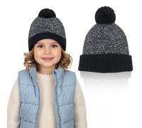 HiFEN® Kids Beanie Hat Winter Warm Beanie with Pom Pom, Thermal Insulated Knit Bobble Hat with Fleece Lining, Cozy Woolly Pom Pom for Boys and Girls, One Size Grey