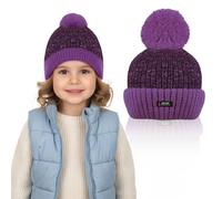 HiFEN® Kids Beanie Hat Winter Warm Beanie with Pom Pom, Thermal Insulated Knit Bobble Hat with Fleece Lining, Cozy Woolly Pom Pom for Boys and Girls, One Size Lilac