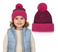 HiFEN® Kids Beanie Hat Winter Warm Beanie with Pom Pom, Thermal Insulated Knit Bobble Hat with Fleece Lining, Cozy Woolly Pom Pom for Boys and Girls, One Size Pink