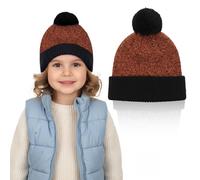 HiFEN® Kids Beanie Hat Winter Warm Beanie with Pom Pom, Thermal Insulated Knit Bobble Hat with Fleece Lining, Cozy Woolly Pom Pom for Boys and Girls, One Size Orange