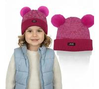 HiFEN® Kids Winter Beanie Hat with Double Pom Pom, Thermal Insulated Knitted Bobble Hat with Fleece Lining, Warm Faux Fur Pom Pom Hat for Boys and Girls, One Size Pink