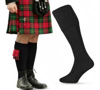 HiFEN® Mens Oktoberfest Socks -Bavarian Lederhosen Socks, Long Wool Black Cable Knit Kilt Hose for German Trachten Costume & Scottish Highland Wear