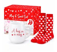 HiFEN Mug and Socks Mother's Day Gift Set, Ceramic Coffee Mug with Romantic Print, Soft Heart Socks, Love Day Gift for her, Valentine’s Day Gift Set, Wedding Gift for Wife