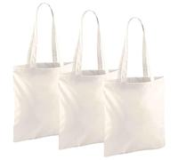 HiFEN® Premium Cotton Plain Reusable Eco-Friendly Canvas Tote Bag Ideal for Craft, Decorate and Printing - 3 Pack Natural