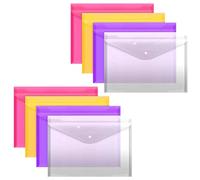 HiFEN® Transparent Colored A4 Plastic Envelopes with Snap Button Closure - Waterproof Document Holders, Pack of 8