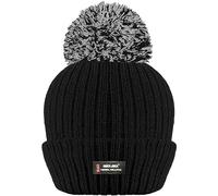 HiFEN® Winter Hats for Women, Fleece-Lined Knitted Ribbed Pom Pom Beanie, Soft Warm Double-Layer Thermal Hat, Ideal for Running, Hiking, Cycling and Outdoor, One Size, Black