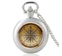HIFFEY Antique Compass Design Vintage Quartz Pocket Watch Men Women Glass Dome Pendant Necklace Hours Chain Clock Gifts (Color : Silver)