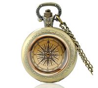 HIFFEY Antique Compass Design Vintage Quartz Pocket Watch Men Women Glass Dome Pendant Necklace Hours Chain Clock Gifts (Color : Bronze)
