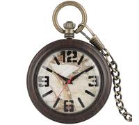 HIFFEY Arabic Numerals Scale Display Wooden Pendant Quartz Pocket Watches Retro Fob Chain Fashion Man Wood Pocket Timepiece (Color : Ebony Wood No Box-03)