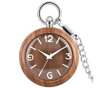 HIFFEY Arabic Numerals Scale Display Wooden Pendant Quartz Pocket Watches Retro Fob Chain Fashion Man Wood Pocket Timepiece (Color : Walnut Wood No Box)