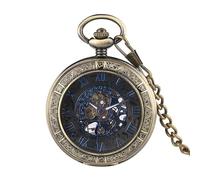 HIFFEY Black Dial Mechanical Pocket Watch Transparent Blue Roman Numerals Display Hand Winding Pocket Watch for Men
