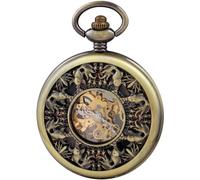 HIFFEY Bronze Antique Vintage Pocket Watch Mens Punk Mechanical Hand-Winding Chain Watch (Color : Brown)