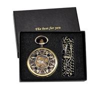 HIFFEY Bronze Antique Vintage Pocket Watch Mens Punk Mechanical Hand-Winding Chain Watch (Color : with Box)
