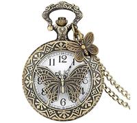 HIFFEY Bronze Butterfly and Flower Retro Style Necklace Pocket Watch Chain Steampunk Pendant Quartz Fob Watch Clock with Accessory (Color : 8)