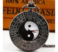 HIFFEY Chinese Style Vintage Quartz Pocket Watch Pendant for Men Eight Diagrams Pockets Watch Art Collection (Color : Black)