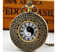 HIFFEY Chinese Style Vintage Quartz Pocket Watch Pendant for Men Eight Diagrams Pockets Watch Art Collection (Color : Brown)