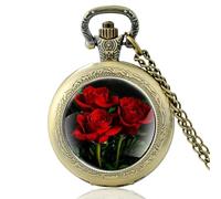 HIFFEY Classic Pretty Flowers Design Black Vintage Quartz Pocket Watch Men Women Charm Pendant Necklace Hours Clock Gifts (Color : PA051-Bronze)