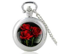 HIFFEY Classic Pretty Flowers Design Black Vintage Quartz Pocket Watch Men Women Charm Pendant Necklace Hours Clock Gifts (Color : PA051-Silver)