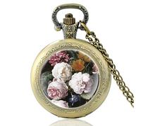 HIFFEY Classic Pretty Flowers Design Black Vintage Quartz Pocket Watch Men Women Charm Pendant Necklace Hours Clock Gifts (Color : PA592-Bronze)