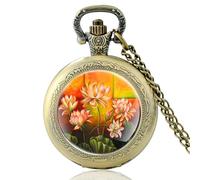 HIFFEY Classic Pretty Flowers Design Black Vintage Quartz Pocket Watch Men Women Charm Pendant Necklace Hours Clock Gifts (Color : PA611-Bronze)